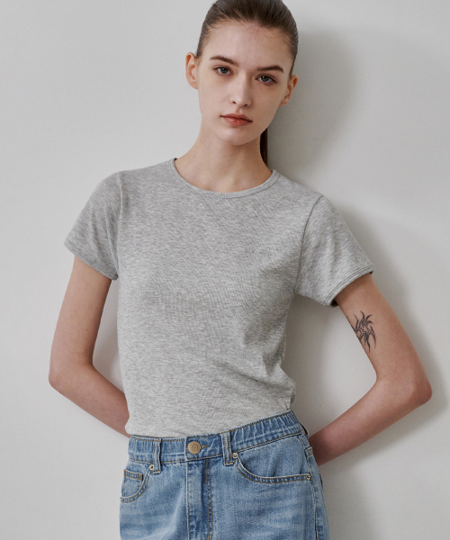 MALOUPE(マロップ)の「5213 リブスリム半袖Tシャツ (グレー)(Tシャツ/カットソー・レディース・グレー・FREE)」の3枚目の写真