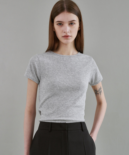 MALOUPE(マロップ)の「5213 リブスリム半袖Tシャツ (グレー)(Tシャツ/カットソー・レディース・グレー・FREE)」の4枚目の写真