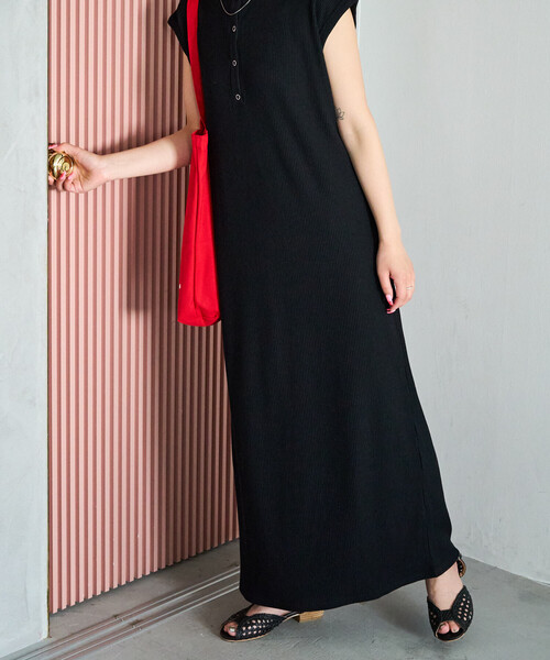 FREAK'S STORE(フリークスストア)の「限定展開 ヘンリー ボタン フレンチ スリーブ ワンピース(ワンピース・レディース・その他13/ブラウン/ブラック/グレー/ナチュラル/オフホワイト/ネイビー・フリ-)」の9枚目の写真