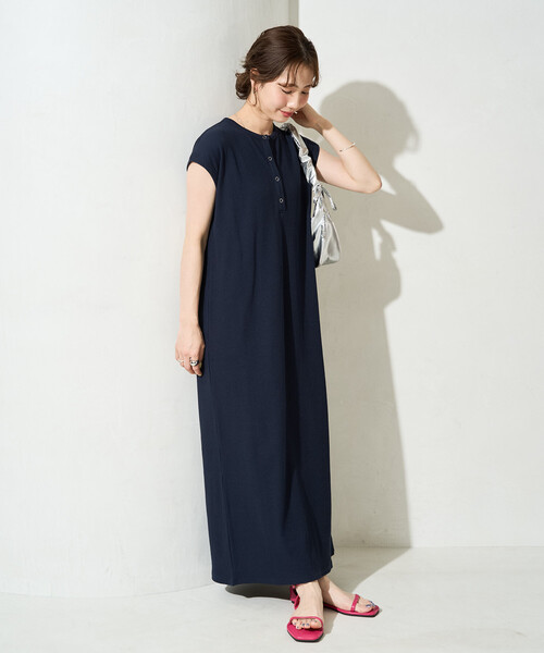 限定展開 ヘンリー ボタン フレンチ スリーブ ワンピース（ワンピース