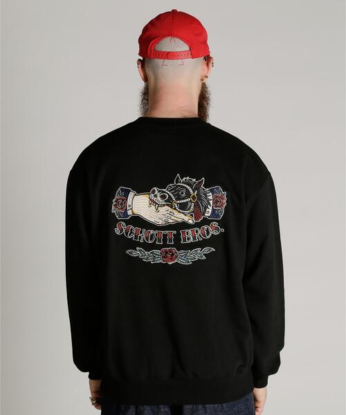 Schott(ショット)の「Schott/ショット/CREW SWEAT SHAKE HAND HORSE/クルースウェット シェイクハンドホース(スウェット・メンズ・グレー/ブラック/ブラウン・M/L/XL/2XL)」の4枚目の写真