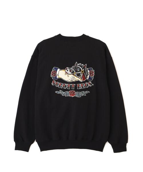 Schott(ショット)の「Schott/ショット/CREW SWEAT SHAKE HAND HORSE/クルースウェット シェイクハンドホース(スウェット・メンズ・グレー/ブラック/ブラウン・M/L/XL/2XL)」の9枚目の写真
