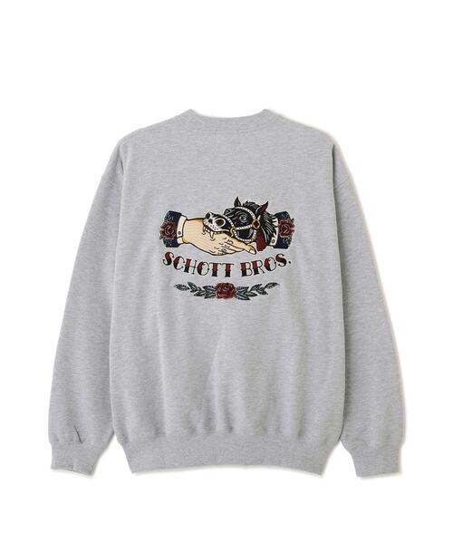 Schott(ショット)の「Schott/ショット/CREW SWEAT SHAKE HAND HORSE/クルースウェット シェイクハンドホース(スウェット・メンズ・グレー/ブラック/ブラウン・M/L/XL/2XL)」の17枚目の写真