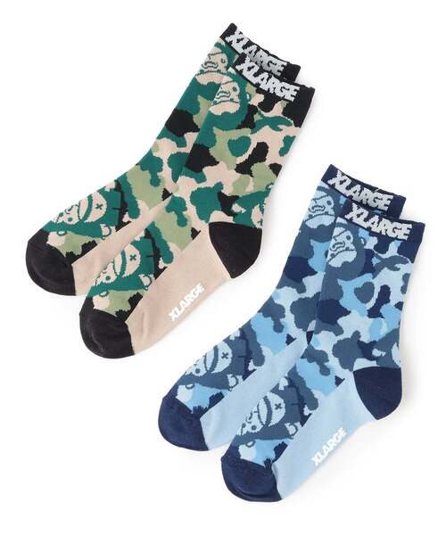 XLARGE KIDS(エクストララージキッズ)の「ファニーゴリラカモ総柄 クルーソックス(ソックス/靴下・キッズ・ブルー/グリーン・19-21cm/17-19cm/13-15cm/15-17cm)」の6枚目の写真
