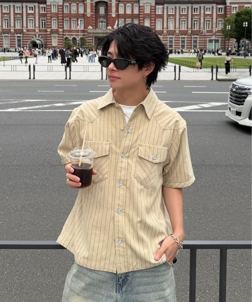 ADAMASTE（アダマスト）の「Western Stripe Lose Shirt - ウエスタンストライプルーズシャツ（シャツ/ブラウス・メンズ・アイボリー/ベージュ/サックスブルー・MEDIUM/LARGE）」の2枚目の写真