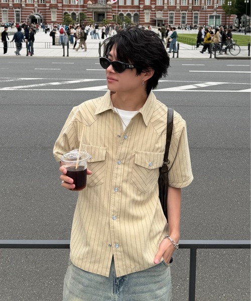 ADAMASTE（アダマスト）の「Western Stripe Lose Shirt - ウエスタンストライプルーズシャツ（シャツ/ブラウス・メンズ・アイボリー/ベージュ/サックスブルー・MEDIUM/LARGE）」の9枚目の写真