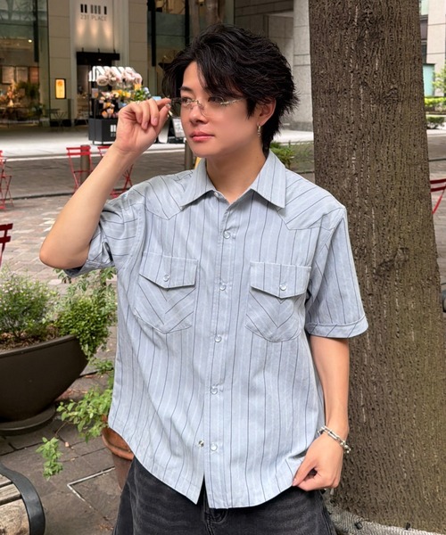 ADAMASTE（アダマスト）の「Western Stripe Lose Shirt - ウエスタンストライプルーズシャツ（シャツ/ブラウス・メンズ・アイボリー/ベージュ/サックスブルー・MEDIUM/LARGE）」の13枚目の写真