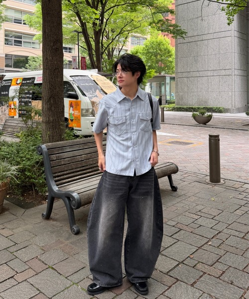 ADAMASTE（アダマスト）の「Western Stripe Lose Shirt - ウエスタンストライプルーズシャツ（シャツ/ブラウス・メンズ・アイボリー/ベージュ/サックスブルー・MEDIUM/LARGE）」の14枚目の写真
