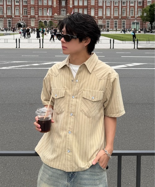 ADAMASTE（アダマスト）の「Western Stripe Lose Shirt - ウエスタンストライプルーズシャツ（シャツ/ブラウス・メンズ・アイボリー/ベージュ/サックスブルー・MEDIUM/LARGE）」の10枚目の写真