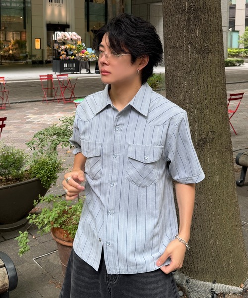 ADAMASTE（アダマスト）の「Western Stripe Lose Shirt - ウエスタンストライプルーズシャツ（シャツ/ブラウス・メンズ・アイボリー/ベージュ/サックスブルー・MEDIUM/LARGE）」の12枚目の写真