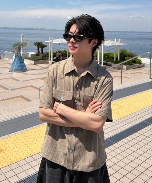 ADAMASTE（アダマスト）の「Western Stripe Lose Shirt - ウエスタンストライプルーズシャツ（シャツ/ブラウス・メンズ・アイボリー/ベージュ/サックスブルー・MEDIUM/LARGE）」の4枚目の写真