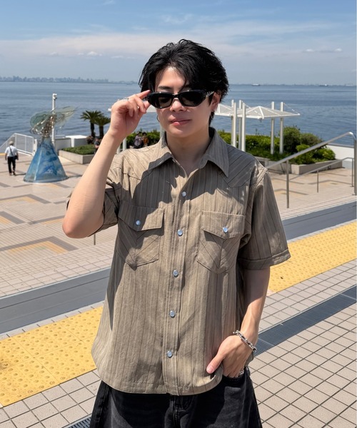 ADAMASTE（アダマスト）の「Western Stripe Lose Shirt - ウエスタンストライプルーズシャツ（シャツ/ブラウス・メンズ・アイボリー/ベージュ/サックスブルー・MEDIUM/LARGE）」の5枚目の写真