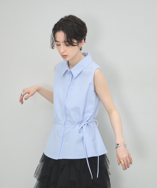 ARVELLIA(アルベリア)の「WAIST DRAW BLOUSE(シャツ/ブラウス・レディース・ホワイト/パープル・M)」の2枚目の写真