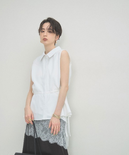 ARVELLIA(アルベリア)の「WAIST DRAW BLOUSE(シャツ/ブラウス・レディース・ホワイト/パープル・M)」の3枚目の写真