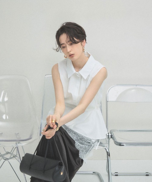 ARVELLIA(アルベリア)の「WAIST DRAW BLOUSE(シャツ/ブラウス・レディース・ホワイト/パープル・M)」の4枚目の写真