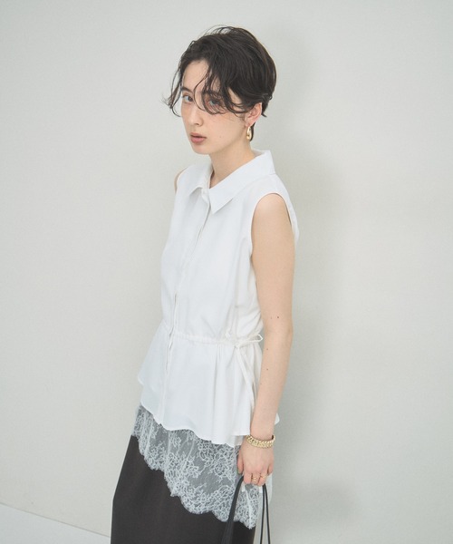 ARVELLIA(アルベリア)の「WAIST DRAW BLOUSE(シャツ/ブラウス・レディース・ホワイト/パープル・M)」の12枚目の写真