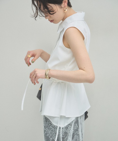 ARVELLIA(アルベリア)の「WAIST DRAW BLOUSE(シャツ/ブラウス・レディース・ホワイト/パープル・M)」の15枚目の写真