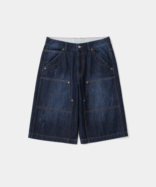 UNIFORM BRIDGE(ユニフォームブリッジ)の「double knee denim shorts dark indigo(デニムパンツ・メンズ・その他・X-LARGE/XX-LARGE/MEDIUM/LARGE)」の1枚目の写真