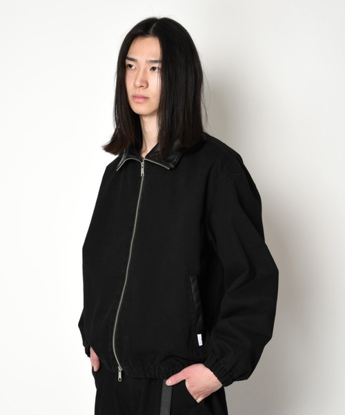 ピグメント加工＞＜フェイクレザー＞スタンドカラー ジップブルゾン