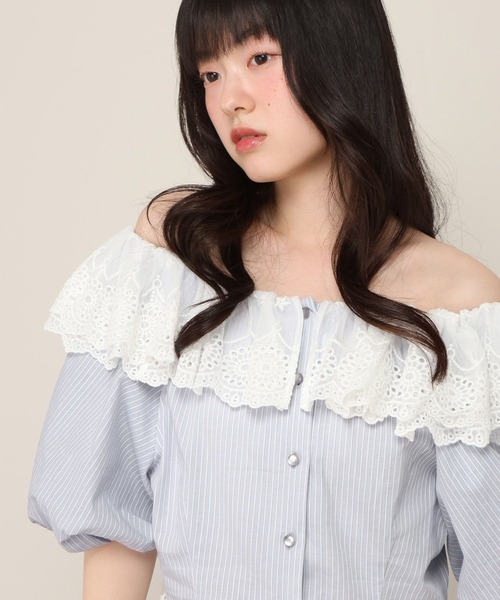 Heather(ヘザー)の「アシメヘムレーストリムブラウス(半袖) 696282(シャツ/ブラウス・レディース・ブルー系その他/ネイビー/アイボリー・FREE)」の6枚目の写真