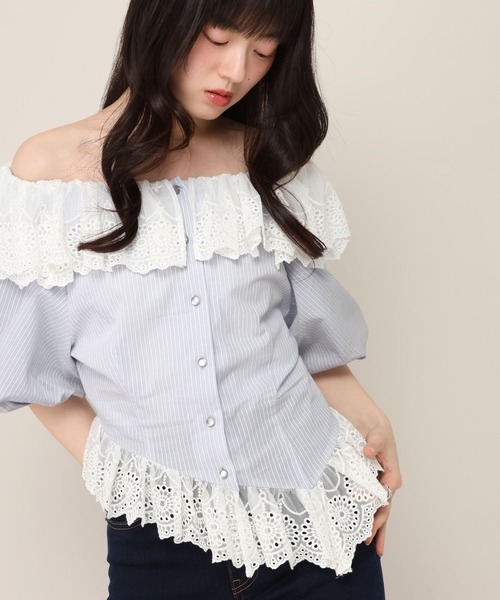 Heather(ヘザー)の「アシメヘムレーストリムブラウス(半袖) 696282(シャツ/ブラウス・レディース・ブルー系その他/ネイビー/アイボリー・FREE)」の7枚目の写真