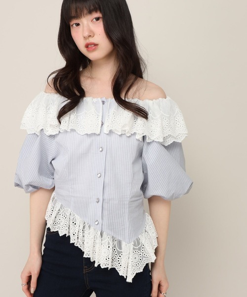 Heather(ヘザー)の「アシメヘムレーストリムブラウス(半袖) 696282(シャツ/ブラウス・レディース・ブルー系その他/ネイビー/アイボリー・FREE)」の8枚目の写真