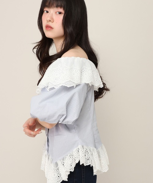 Heather(ヘザー)の「アシメヘムレーストリムブラウス(半袖) 696282(シャツ/ブラウス・レディース・ブルー系その他/ネイビー/アイボリー・FREE)」の9枚目の写真