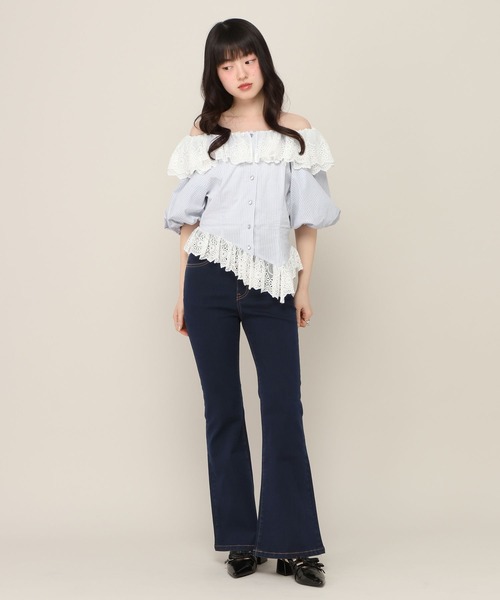 Heather(ヘザー)の「アシメヘムレーストリムブラウス(半袖) 696282(シャツ/ブラウス・レディース・ブルー系その他/ネイビー/アイボリー・FREE)」の10枚目の写真