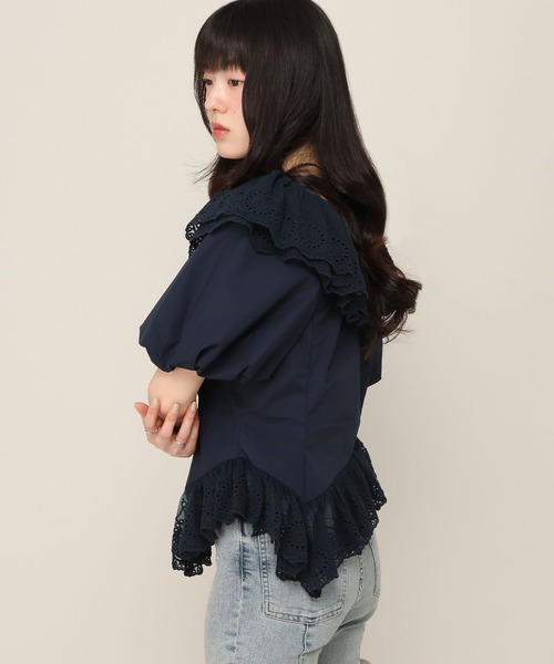 Heather(ヘザー)の「アシメヘムレーストリムブラウス(半袖) 696282(シャツ/ブラウス・レディース・ブルー系その他/ネイビー/アイボリー・FREE)」の15枚目の写真