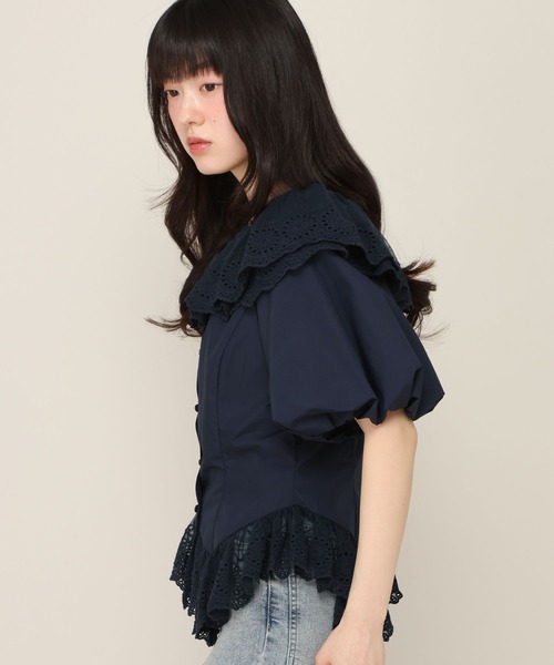 Heather(ヘザー)の「アシメヘムレーストリムブラウス(半袖) 696282(シャツ/ブラウス・レディース・ブルー系その他/ネイビー/アイボリー・FREE)」の16枚目の写真