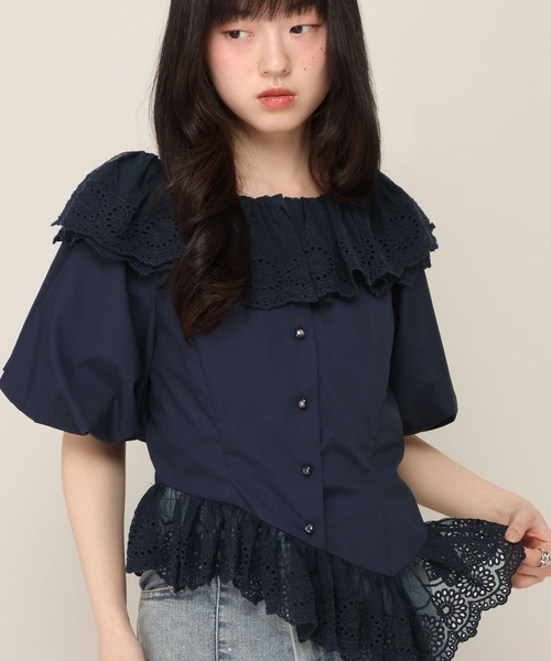 Heather(ヘザー)の「アシメヘムレーストリムブラウス(半袖) 696282(シャツ/ブラウス・レディース・ブルー系その他/ネイビー/アイボリー・FREE)」の17枚目の写真