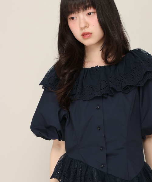 Heather(ヘザー)の「アシメヘムレーストリムブラウス(半袖) 696282(シャツ/ブラウス・レディース・ブルー系その他/ネイビー/アイボリー・FREE)」の18枚目の写真