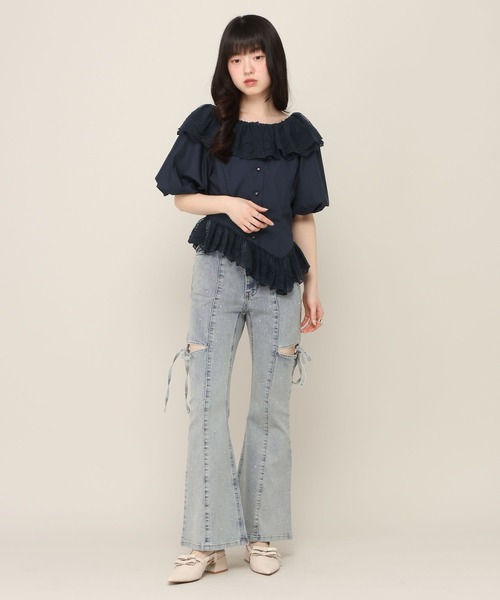 Heather(ヘザー)の「アシメヘムレーストリムブラウス(半袖) 696282(シャツ/ブラウス・レディース・ブルー系その他/ネイビー/アイボリー・FREE)」の19枚目の写真