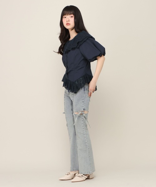 Heather(ヘザー)の「アシメヘムレーストリムブラウス(半袖) 696282(シャツ/ブラウス・レディース・ブルー系その他/ネイビー/アイボリー・FREE)」の20枚目の写真