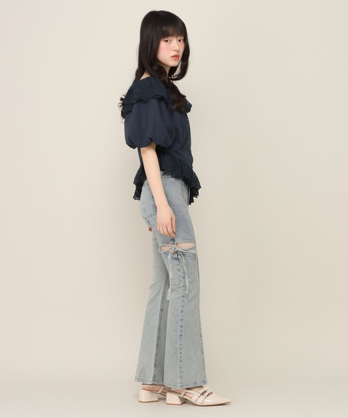 Heather(ヘザー)の「アシメヘムレーストリムブラウス(半袖) 696282(シャツ/ブラウス・レディース・ブルー系その他/ネイビー/アイボリー・FREE)」の22枚目の写真