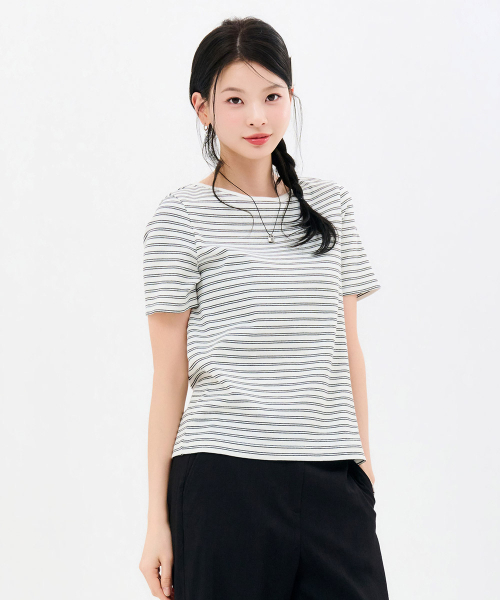 CHASECULT(チェイスカルト)の「レディースストライプリブ半袖Tシャツ-FBRG5863D01(Tシャツ/カットソー・レディース・ホワイト・85/90/95)」の3枚目の写真