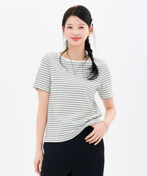 CHASECULT(チェイスカルト)の「レディースストライプリブ半袖Tシャツ-FBRG5863D01(Tシャツ/カットソー・レディース・ホワイト・85/90/95)」の4枚目の写真