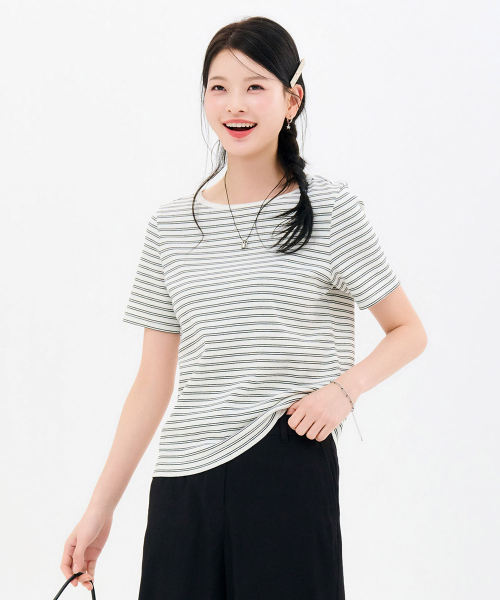CHASECULT(チェイスカルト)の「レディースストライプリブ半袖Tシャツ-FBRG5863D01(Tシャツ/カットソー・レディース・ホワイト・85/90/95)」の5枚目の写真