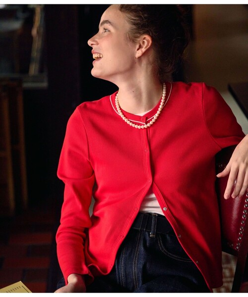 PETIT BATEAU（プチバトー）の「2×2リブ編みカーディガン（カーディガン/ボレロ・レディース・レッド/ネイビー・X-SMALL/SMALL/MEDIUM/LARGE）」の2枚目の写真