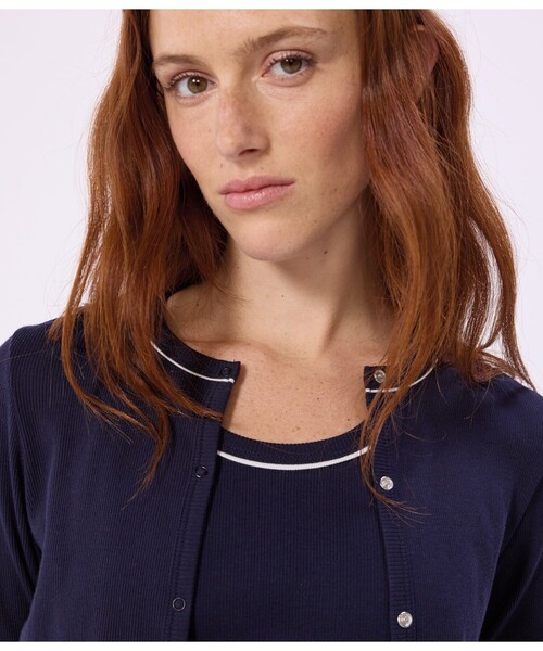 PETIT BATEAU（プチバトー）の「2×2リブ編みカーディガン（カーディガン/ボレロ・レディース・レッド/ネイビー・X-SMALL/SMALL/MEDIUM/LARGE）」の3枚目の写真