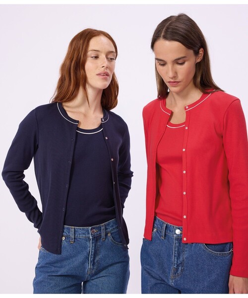 PETIT BATEAU（プチバトー）の「2×2リブ編みカーディガン（カーディガン/ボレロ・レディース・レッド/ネイビー・X-SMALL/SMALL/MEDIUM/LARGE）」の4枚目の写真
