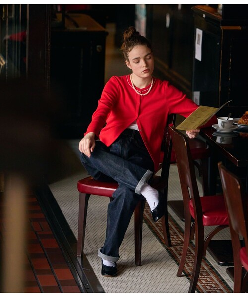 PETIT BATEAU（プチバトー）の「2×2リブ編みカーディガン（カーディガン/ボレロ・レディース・レッド/ネイビー・X-SMALL/SMALL/MEDIUM/LARGE）」の8枚目の写真