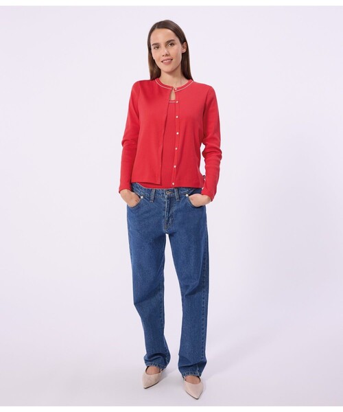 PETIT BATEAU（プチバトー）の「2×2リブ編みカーディガン（カーディガン/ボレロ・レディース・レッド/ネイビー・X-SMALL/SMALL/MEDIUM/LARGE）」の13枚目の写真