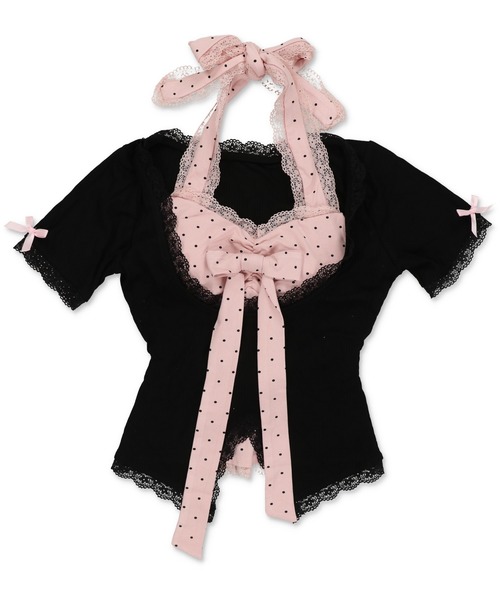 SPINNS(スピンズ)の「【セットアイテム】カップ付きキャミソールレイヤードカットソー/ドット/姫ギャル/平成ギャル(Tシャツ/カットソー・レディース・ブラック×ピンク/ブラック×グレー・ONESIZE)」の3枚目の写真