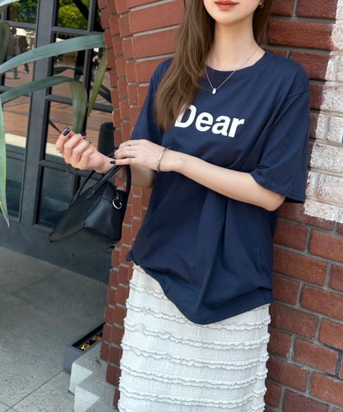 Eclat one(エクラワン)の「大人のこなれロゴ。Dearフロントロゴ・オーバーサイズTシャツ(Tシャツ/カットソー・レディース・グレー/ネイビー/ブラウン/ホワイト・FREE)」の18枚目の写真