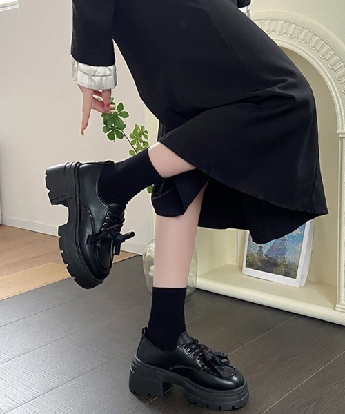 Miniministore(ミニミニストア)の「チェックリボン厚底ローファーレースアップ(ローファー・レディース・ブラック/ブラウン・22.5cm/24.5cm/24.0cm/23.5cm/23.0cm)」の8枚目の写真