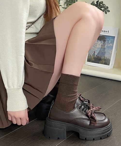 Miniministore(ミニミニストア)の「チェックリボン厚底ローファーレースアップ(ローファー・レディース・ブラック/ブラウン・22.5cm/24.5cm/24.0cm/23.5cm/23.0cm)」の10枚目の写真
