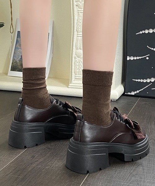 Miniministore(ミニミニストア)の「チェックリボン厚底ローファーレースアップ(ローファー・レディース・ブラック/ブラウン・22.5cm/24.5cm/24.0cm/23.5cm/23.0cm)」の19枚目の写真