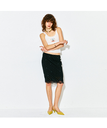 Lace Ribbon Midi Skirt Black