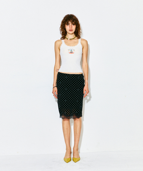 HIGHTIDEFRANKIE（ハイタイドフランキー）の「Lace Ribbon Midi Skirt Black（スカート・レディース・ブラック・FREE）」の2枚目の写真